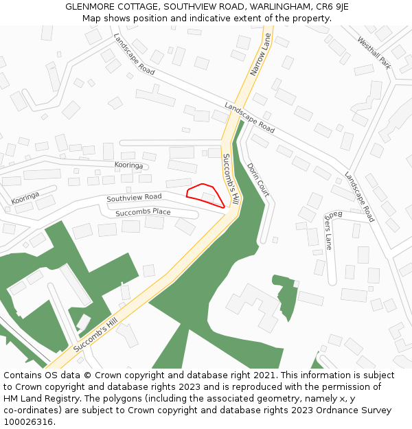 GLENMORE COTTAGE, SOUTHVIEW ROAD, WARLINGHAM, CR6 9JE: Location map and indicative extent of plot