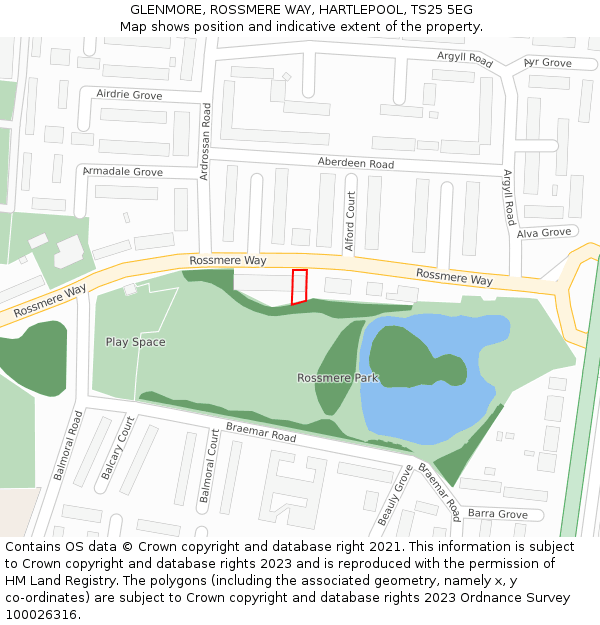 GLENMORE, ROSSMERE WAY, HARTLEPOOL, TS25 5EG: Location map and indicative extent of plot