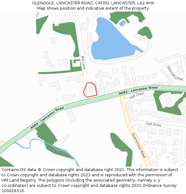 GLENOGLE, LANCASTER ROAD, CATON, LANCASTER, LA2 9HX: Location map and indicative extent of plot