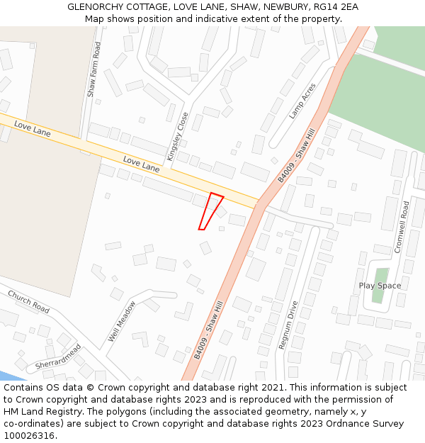 GLENORCHY COTTAGE, LOVE LANE, SHAW, NEWBURY, RG14 2EA: Location map and indicative extent of plot