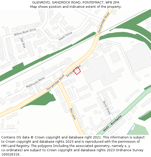 GLENROYD, SANDROCK ROAD, PONTEFRACT, WF8 2PA: Location map and indicative extent of plot
