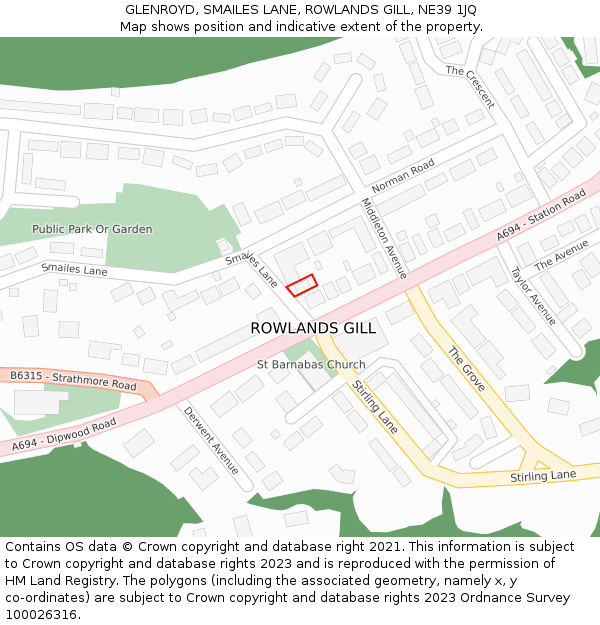 GLENROYD, SMAILES LANE, ROWLANDS GILL, NE39 1JQ: Location map and indicative extent of plot