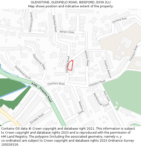 GLENSTONE, GLENFIELD ROAD, BIDEFORD, EX39 2LU: Location map and indicative extent of plot