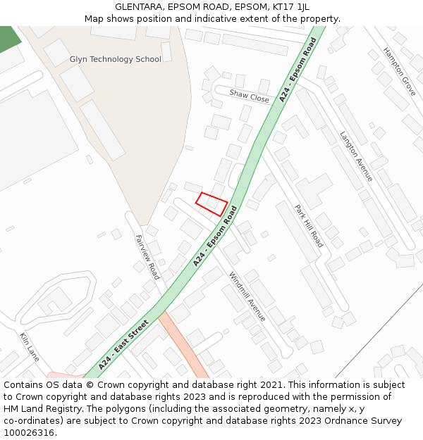 GLENTARA, EPSOM ROAD, EPSOM, KT17 1JL: Location map and indicative extent of plot