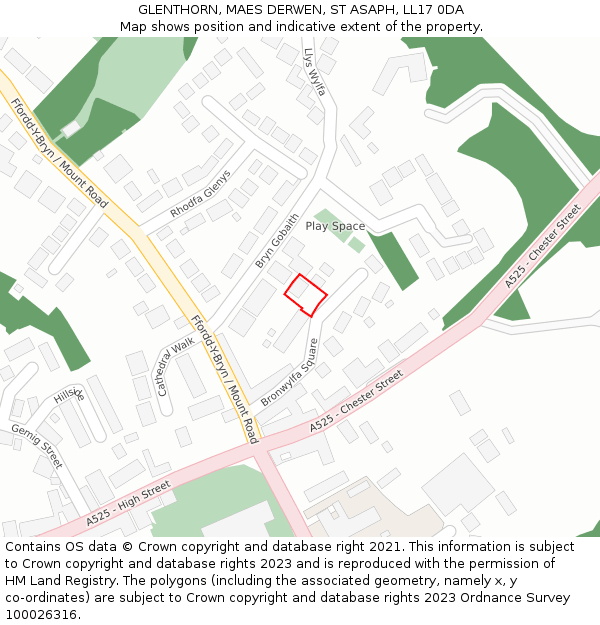 GLENTHORN, MAES DERWEN, ST ASAPH, LL17 0DA: Location map and indicative extent of plot