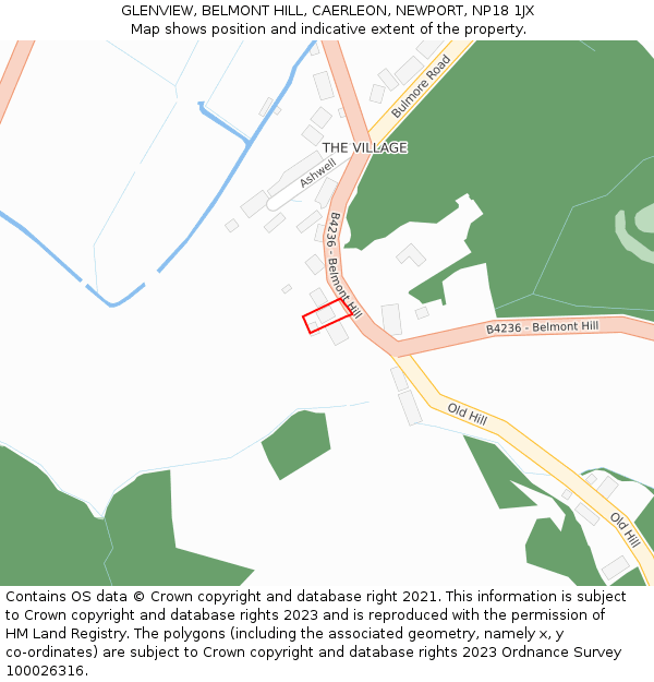 GLENVIEW, BELMONT HILL, CAERLEON, NEWPORT, NP18 1JX: Location map and indicative extent of plot