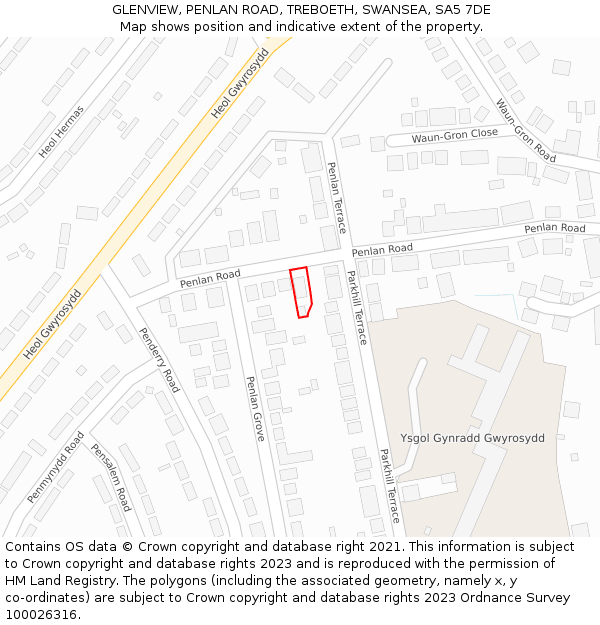 GLENVIEW, PENLAN ROAD, TREBOETH, SWANSEA, SA5 7DE: Location map and indicative extent of plot