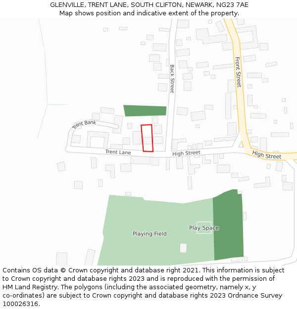 GLENVILLE, TRENT LANE, SOUTH CLIFTON, NEWARK, NG23 7AE: Location map and indicative extent of plot