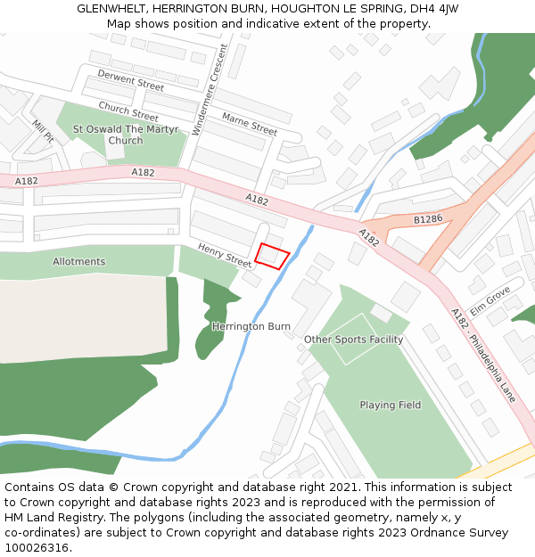 GLENWHELT, HERRINGTON BURN, HOUGHTON LE SPRING, DH4 4JW: Location map and indicative extent of plot