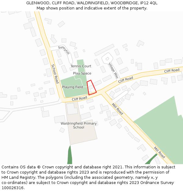 GLENWOOD, CLIFF ROAD, WALDRINGFIELD, WOODBRIDGE, IP12 4QL: Location map and indicative extent of plot