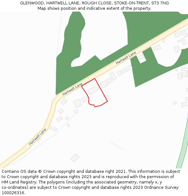 GLENWOOD, HARTWELL LANE, ROUGH CLOSE, STOKE-ON-TRENT, ST3 7NG: Location map and indicative extent of plot