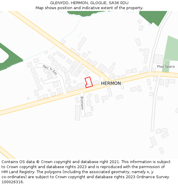 GLENYDD, HERMON, GLOGUE, SA36 0DU: Location map and indicative extent of plot