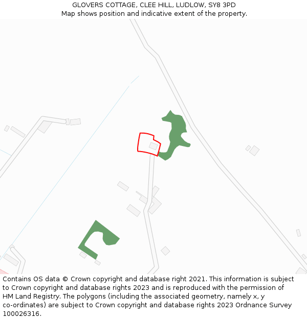 GLOVERS COTTAGE, CLEE HILL, LUDLOW, SY8 3PD: Location map and indicative extent of plot