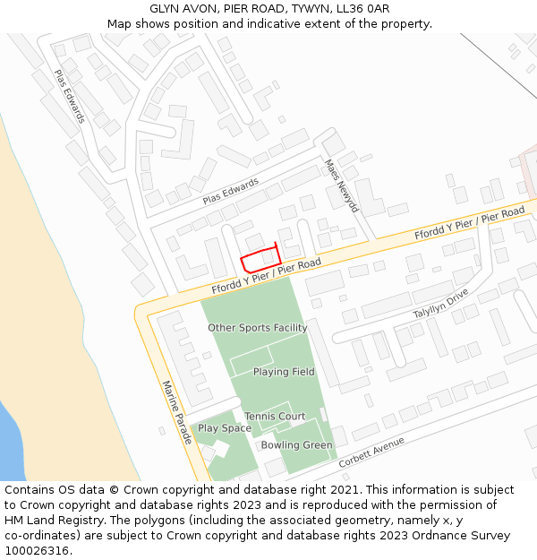 GLYN AVON, PIER ROAD, TYWYN, LL36 0AR: Location map and indicative extent of plot