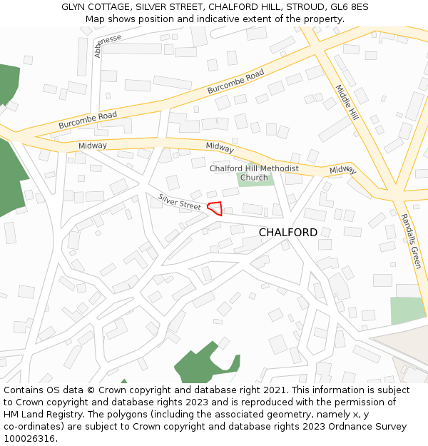 GLYN COTTAGE, SILVER STREET, CHALFORD HILL, STROUD, GL6 8ES: Location map and indicative extent of plot