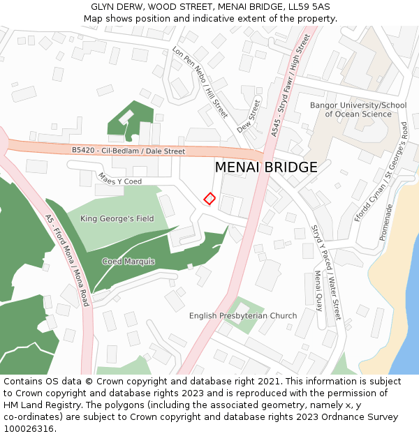 GLYN DERW, WOOD STREET, MENAI BRIDGE, LL59 5AS: Location map and indicative extent of plot