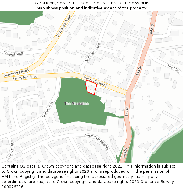 GLYN MAR, SANDYHILL ROAD, SAUNDERSFOOT, SA69 9HN: Location map and indicative extent of plot