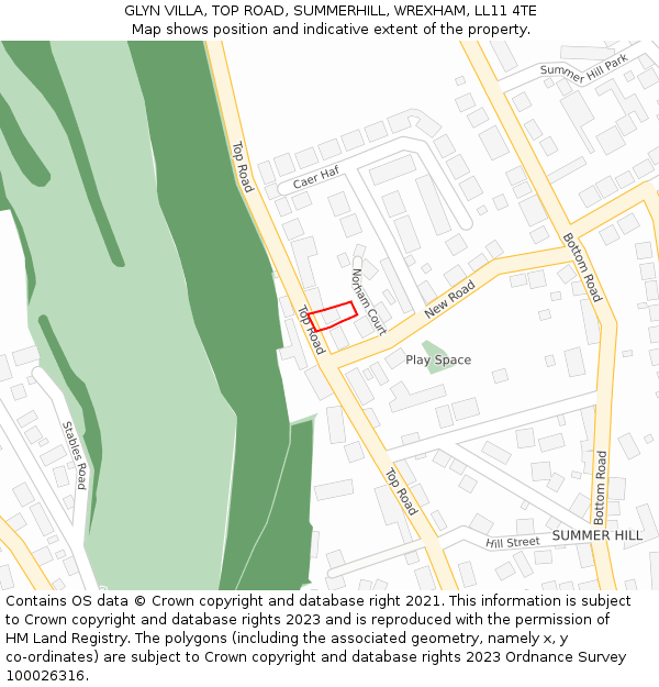 GLYN VILLA, TOP ROAD, SUMMERHILL, WREXHAM, LL11 4TE: Location map and indicative extent of plot