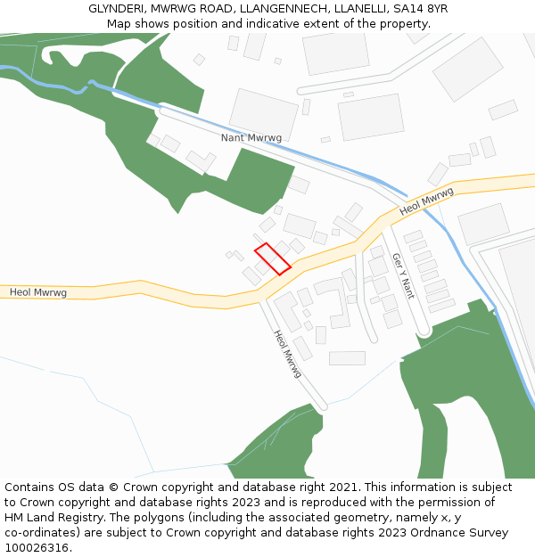 GLYNDERI, MWRWG ROAD, LLANGENNECH, LLANELLI, SA14 8YR: Location map and indicative extent of plot