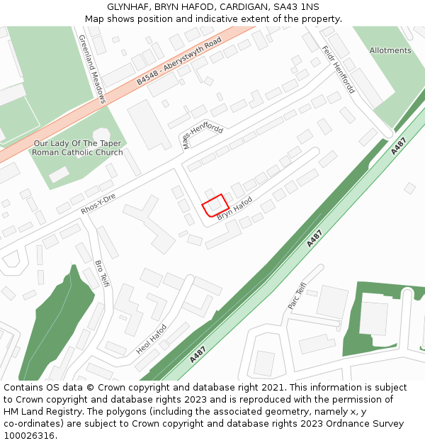 GLYNHAF, BRYN HAFOD, CARDIGAN, SA43 1NS: Location map and indicative extent of plot