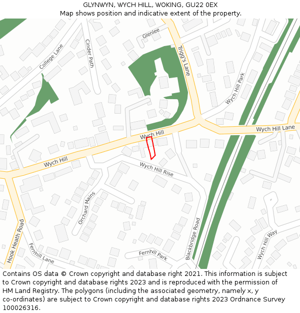GLYNWYN, WYCH HILL, WOKING, GU22 0EX: Location map and indicative extent of plot