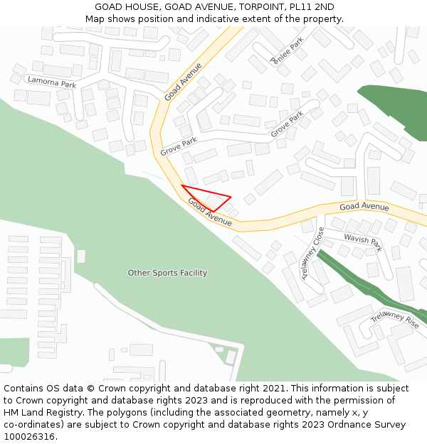GOAD HOUSE, GOAD AVENUE, TORPOINT, PL11 2ND: Location map and indicative extent of plot