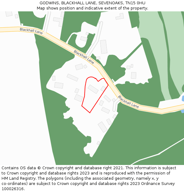 GODWINS, BLACKHALL LANE, SEVENOAKS, TN15 0HU: Location map and indicative extent of plot