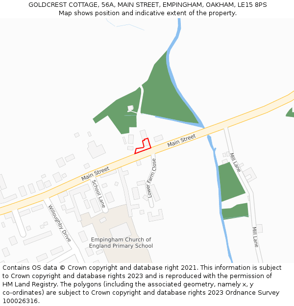 GOLDCREST COTTAGE, 56A, MAIN STREET, EMPINGHAM, OAKHAM, LE15 8PS: Location map and indicative extent of plot