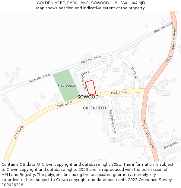 GOLDEN ACRE, PARK LANE, SOWOOD, HALIFAX, HX4 9JD: Location map and indicative extent of plot