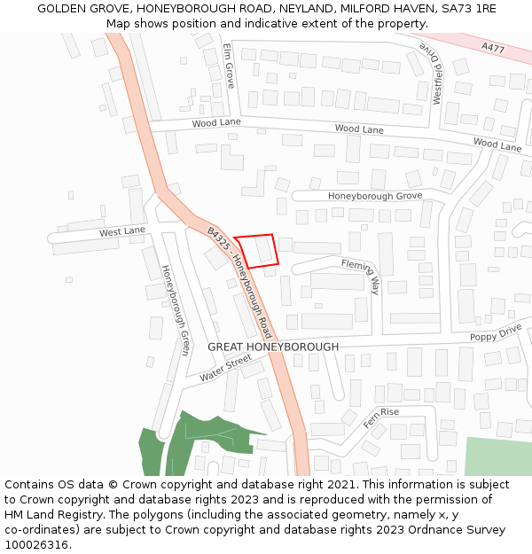 GOLDEN GROVE, HONEYBOROUGH ROAD, NEYLAND, MILFORD HAVEN, SA73 1RE: Location map and indicative extent of plot