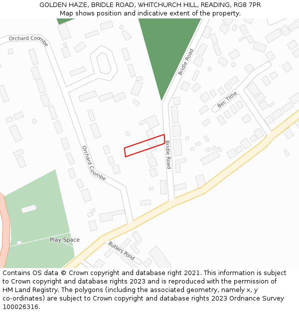 GOLDEN HAZE, BRIDLE ROAD, WHITCHURCH HILL, READING, RG8 7PR: Location map and indicative extent of plot