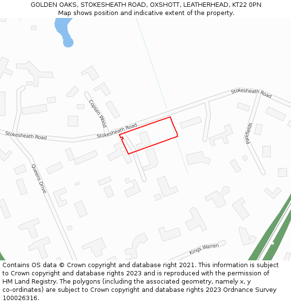 GOLDEN OAKS, STOKESHEATH ROAD, OXSHOTT, LEATHERHEAD, KT22 0PN: Location map and indicative extent of plot