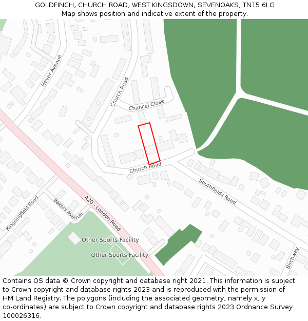 GOLDFINCH, CHURCH ROAD, WEST KINGSDOWN, SEVENOAKS, TN15 6LG: Location map and indicative extent of plot