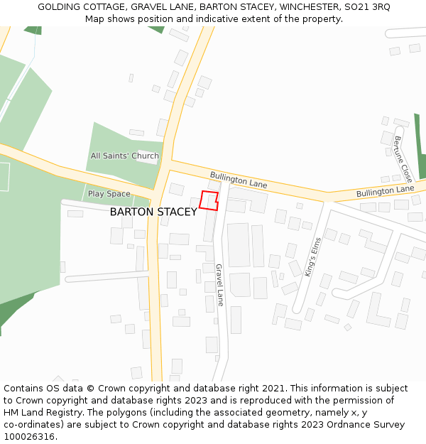 GOLDING COTTAGE, GRAVEL LANE, BARTON STACEY, WINCHESTER, SO21 3RQ: Location map and indicative extent of plot