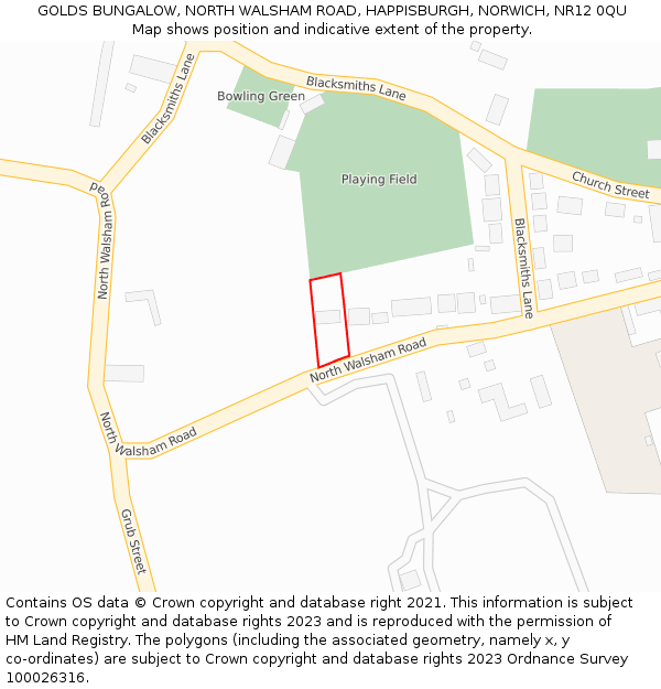 GOLDS BUNGALOW, NORTH WALSHAM ROAD, HAPPISBURGH, NORWICH, NR12 0QU: Location map and indicative extent of plot