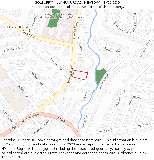 GOLEUFRYN, LLANFAIR ROAD, NEWTOWN, SY16 2DQ: Location map and indicative extent of plot