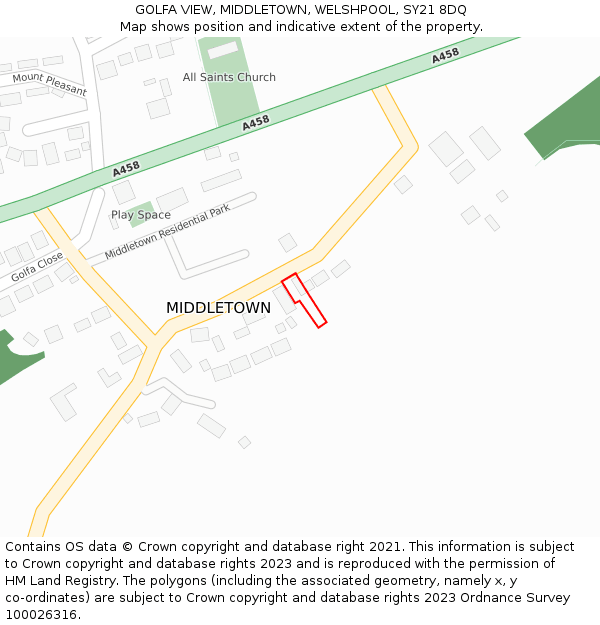 GOLFA VIEW, MIDDLETOWN, WELSHPOOL, SY21 8DQ: Location map and indicative extent of plot