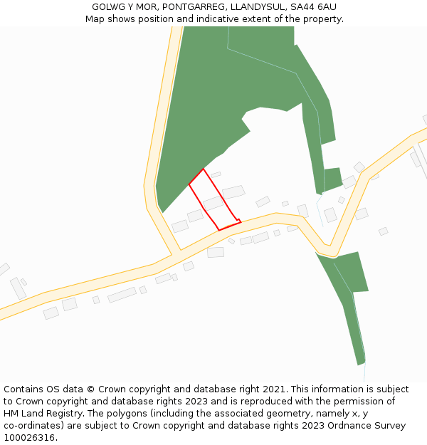 GOLWG Y MOR, PONTGARREG, LLANDYSUL, SA44 6AU: Location map and indicative extent of plot