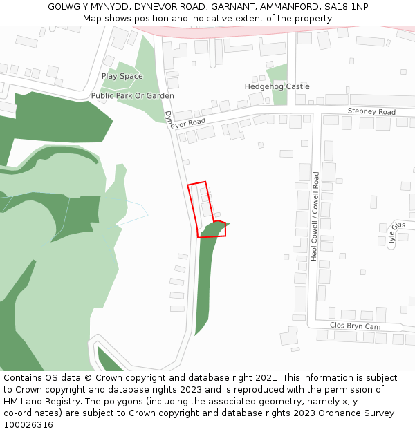 GOLWG Y MYNYDD, DYNEVOR ROAD, GARNANT, AMMANFORD, SA18 1NP: Location map and indicative extent of plot