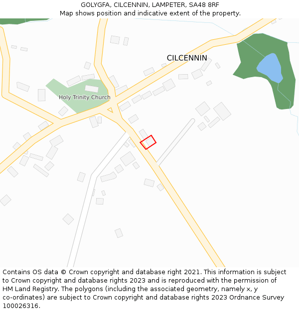 GOLYGFA, CILCENNIN, LAMPETER, SA48 8RF: Location map and indicative extent of plot