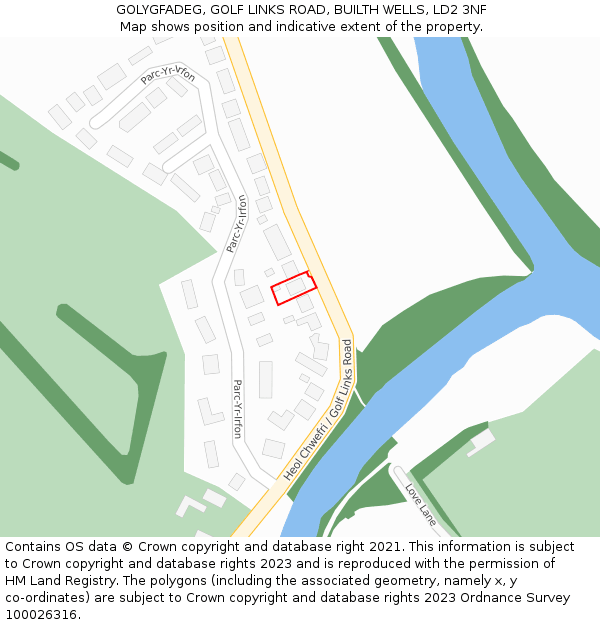 GOLYGFADEG, GOLF LINKS ROAD, BUILTH WELLS, LD2 3NF: Location map and indicative extent of plot