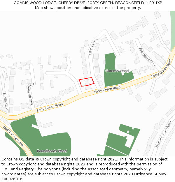 GOMMS WOOD LODGE, CHERRY DRIVE, FORTY GREEN, BEACONSFIELD, HP9 1XP: Location map and indicative extent of plot