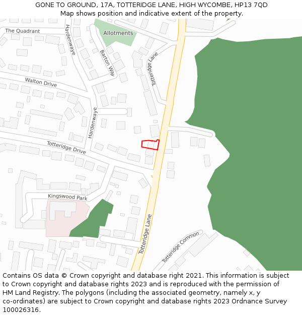 GONE TO GROUND, 17A, TOTTERIDGE LANE, HIGH WYCOMBE, HP13 7QD: Location map and indicative extent of plot