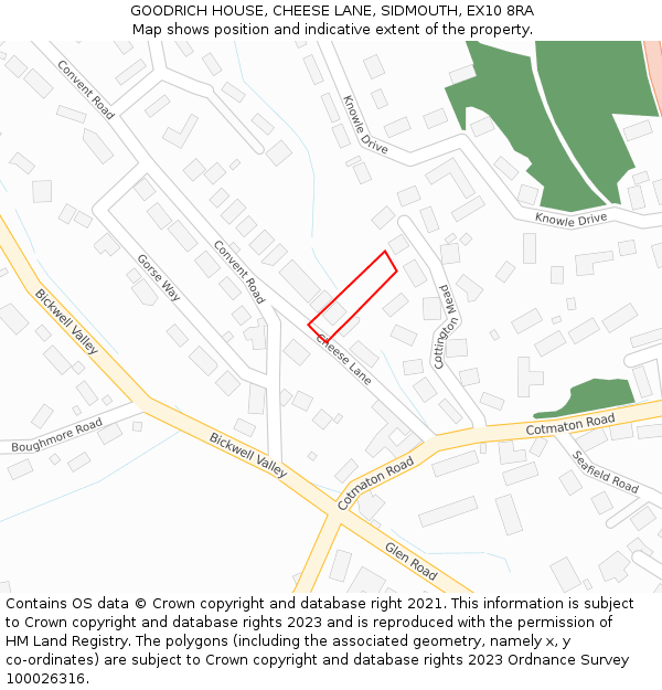 GOODRICH HOUSE, CHEESE LANE, SIDMOUTH, EX10 8RA: Location map and indicative extent of plot