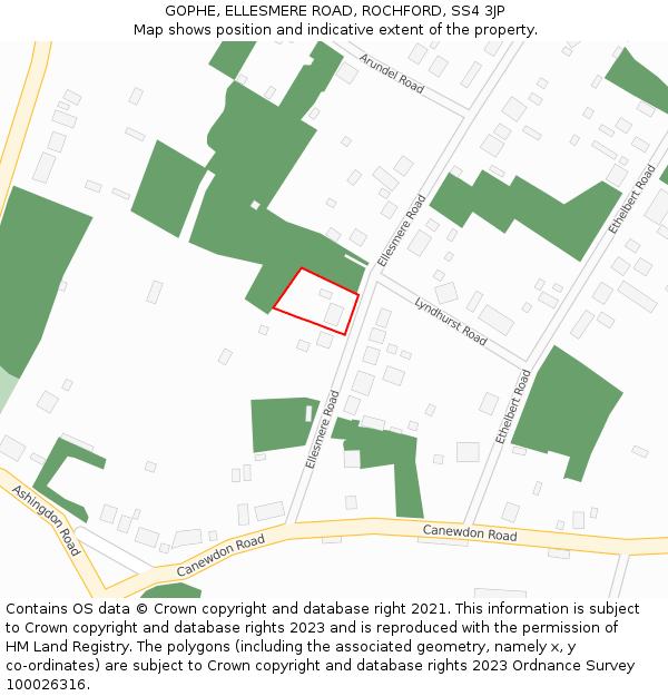 GOPHE, ELLESMERE ROAD, ROCHFORD, SS4 3JP: Location map and indicative extent of plot