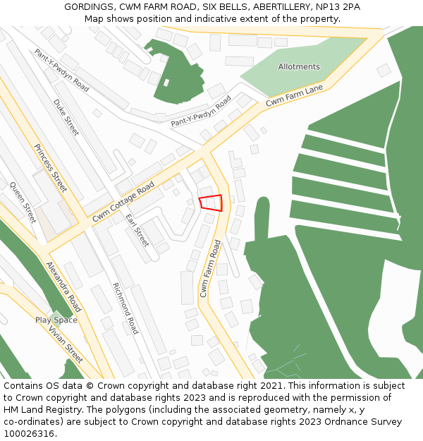 GORDINGS, CWM FARM ROAD, SIX BELLS, ABERTILLERY, NP13 2PA: Location map and indicative extent of plot