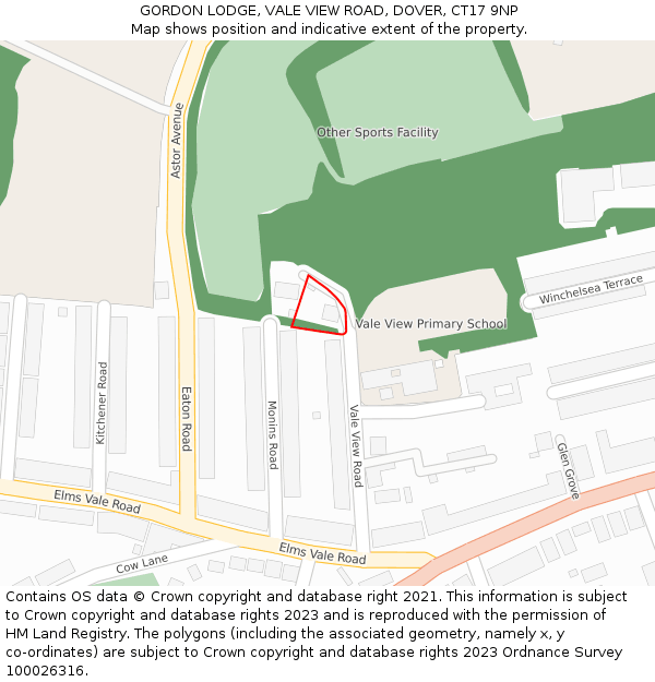 GORDON LODGE, VALE VIEW ROAD, DOVER, CT17 9NP: Location map and indicative extent of plot