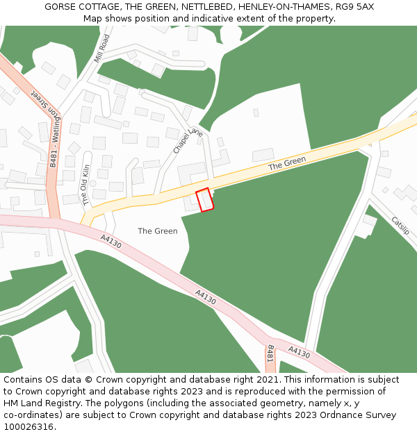 GORSE COTTAGE, THE GREEN, NETTLEBED, HENLEY-ON-THAMES, RG9 5AX: Location map and indicative extent of plot