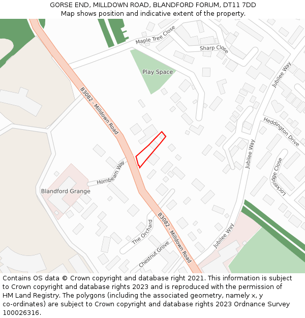 GORSE END, MILLDOWN ROAD, BLANDFORD FORUM, DT11 7DD: Location map and indicative extent of plot