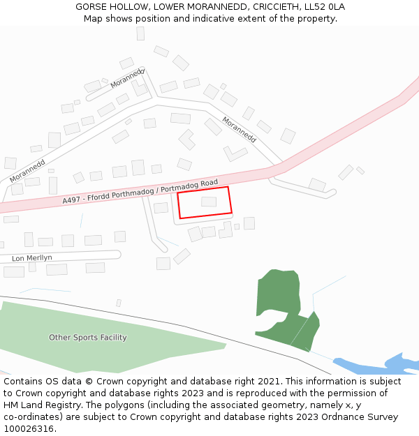 GORSE HOLLOW, LOWER MORANNEDD, CRICCIETH, LL52 0LA: Location map and indicative extent of plot